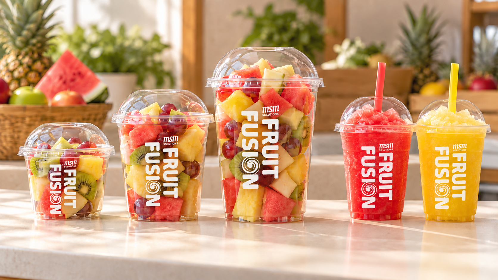 Assorted fruit jars and red and yellow slushies